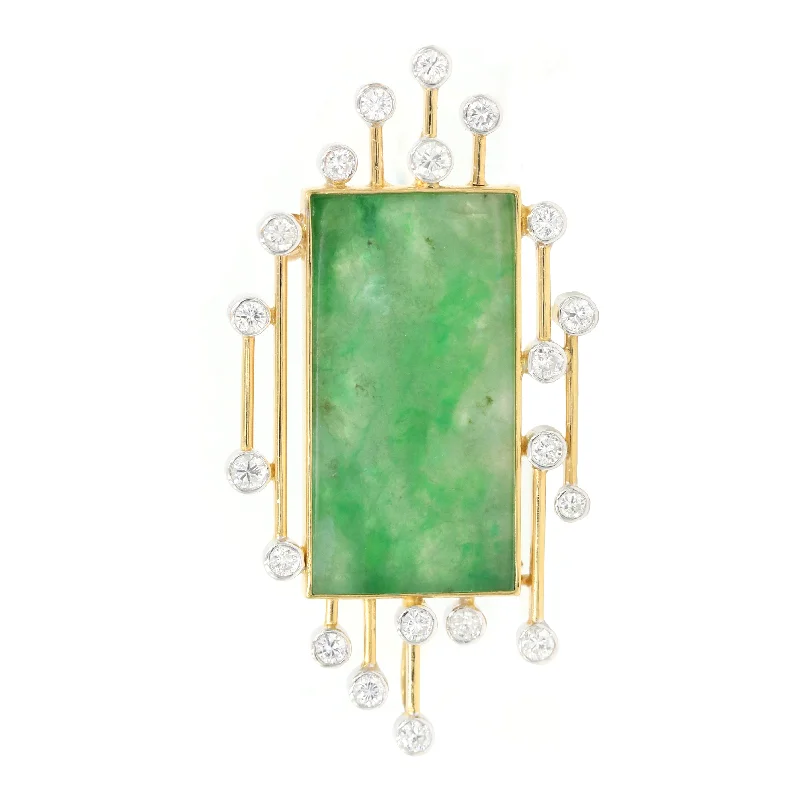 Etched brooches and pins with stone detail flair -Jade And Bezel Set Diamond Pin