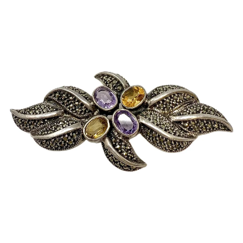 Brooches and pins featuring topaz for blue shine -Judith Jack Sterling Silver Pin with Citrine and Amethyst