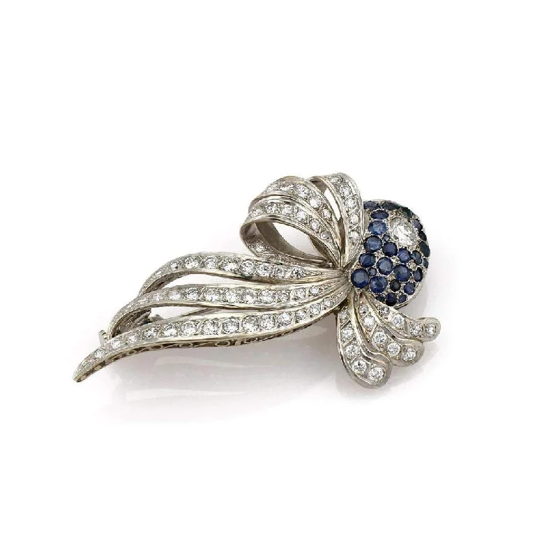 Brooches and pins featuring floral stones for sweetness -PALLADIUM SAPPHIRE & DIAMOND FLOWER PIN