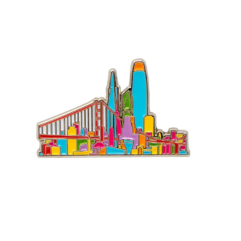 Bright brooches and pins with mixed stone dazzle -San Francisco Skyline Enamel Pin