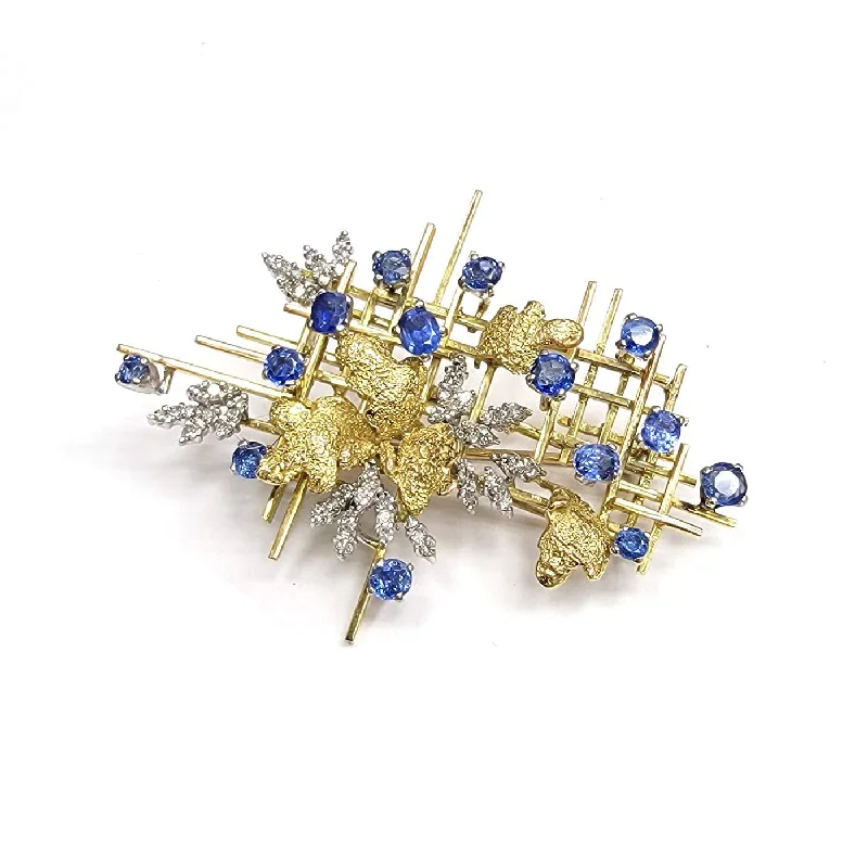 Colorful brooches and pins with vibrant stone arrays -SAPPHIRE AND DIAMOND PIN