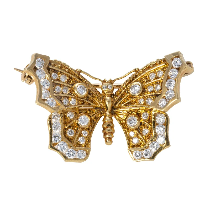 Brooches and pins featuring agate for stone bands -Vintage Diamond 18K Yellow Gold Butterfly Pin